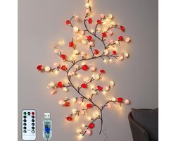 Lichtsnoer - USB LED Bloemen Slinger 1,6 m – 72 Lampjes, 8 Functies, Afstandsbediening, Warm Wit, IP43 Waterdicht, PVC Feestverlichting Bloemen Decoratie