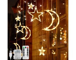 Lichtsnoer Voor Buiten - 3,5 Meter - Afstandsbediening - Met sterren en maan - Camping Decoratieve Lichtsnoer - Camping Lichtsnoer - Lichtslinger - Sfeerverlichting Buiten en Binnen - Prikkabel - Tuinverlichting - Lampjes Slinger - USB/batterijen