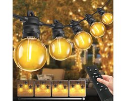 Lichtsnoer voor Buiten met Afstandsbediening, 10M 17 + 2 G40 Dimbare Lampen, Weerbestendig IP68 voor Balkon, Tuin en Terras