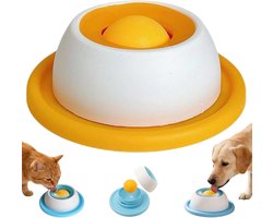 Lick bowl met draaiende bal en antislip zuignap, ideaal voor natvoer en snacks, vermindert angst en verveling bij honden en katten (geel)