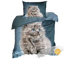 Lief 3D Katten Dekbedovertrekset - Katoen Satijn - Eenpersoons 140x200 cm - Inclusief 1 Kussensloop 70x80 cm - Design: "Kotek" Pluizige Perzische Kat – Dieren & Huisdieren