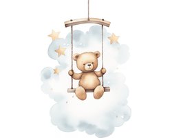 Lief Beertje - Teddybeer - Beertje Schommelen - Kinderkamer - Babykamer - voor Kinderen - Beren - posters - formaat 60x90cm - Wanddecoratie - 1870YR