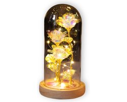 Liefdes Cadeau Rozen - Eeuwige Roos - 3x Galaxy Rozen in glas stolp met LED Verlichting - Lichte Voet - Romantisch Cadeau voor vrouw, vriendin, haar, mama, moeder - Verjaardag - Huwelijk - Kerst - Kunstbloemen