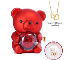 Liefdes Ketting Zilver Eeuwige Beer Met Roterende Bloem Prachtig Valentijn Cadeau Jubileum Bruiloft Luxe Verassing Geschenkdoos Acryl Teddybeer Eeuwige Bloem Zilveren Ketting Romantisch Pakket