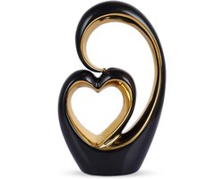Liefdesbeeld Dubbel Hart Sculptuur Zwart en Goud Keramiek