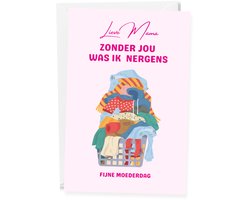 Lieve mama zonder jou was ik nergens - Moederdagkaart - Grappige woordgrap kaart wasmand - Ansichtkaart - (10x15 cm incl. envelop)