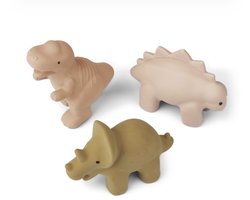 Liewood David Naturel Rubber Speelgoed “Dino rose multi mix”, badspeelgoed, set van 3 badspeeltjes