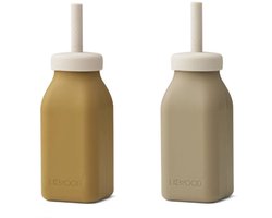Liewood Erika Milkshake Fles- Golden Caramel - Oat Mix - 230ml, Set van 2 - siliconen milkshake bottle