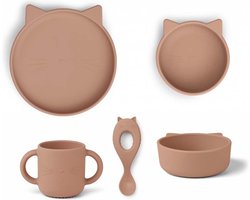 Liewood Vivi silicone servies Cat dark rose