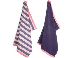 Lifa home Velvet Dusk Theedoek en Handdoek set – 50 x 70 cm – Streep – Donker