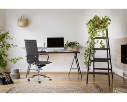 LIFA LIVING Bureaustoel Brisbane - Donkergrijs - Leer - Modern - Ergonomisch - Verstelbaar - Draagcapaciteit: 150 kg