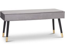 LIFA LIVING Halbank Barcelona - Grijs & Goud - Modern - Fluweel & Hout - 101 x 42 x 45 cm