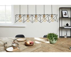 Lifa Living - Industriële Hanglamp - Zwart Metalen Frame - Gouden Fitting - 5 Lichtpunten - E27 - voor Gloeilampen - Inclusief Bevestigingsmateriaal - 93 x 19 x 19 cm