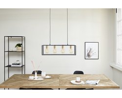 Lifa Living - Industriële Hanglamp - Zwart Metalen Frame met Gouden Fitting - 4 Lichtpunten - E27 - voor Gloeilampen - Inclusief Bevestigingsmateriaal - 75 x 22 x 22 cm