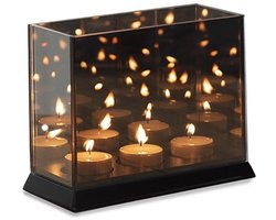 LIFA LIVING Kaarsenhouder - Waxinelichthouders - Zwart Glas - 3 Waxinelichtjes - Minimalistisch - Sfeervol - 20 x 9 x 15