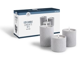 Lifa Living LED kaars set/3 - met cement - incl. timer kabel lichtgrijs