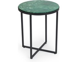 Lifa Living - Marmeren Bijzettafel - Groene Koffietafel - Metalenframe - Luxe - Minimalistisch - Rond - ø 40 x 50 cm