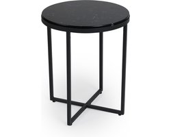 Lifa Living - Marmeren Bijzettafel - Zwart - Metalen Frame - Luxe - Minimalistisch - Rond - ø 40 x 50 cm