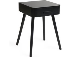 Lifa Living - Nachtkastje met Lade - Zwart - met Opbergruimte - MDF en Dennenhout - 40 x 36 x 52 cm
