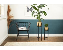 Lifa Living Plantenbak Iris - Set van 2 - Hoge en Lage Plantenhouders - Metalen Plantenstandaard - Zwart en Goud - Ø 20,5 x 74,5 cm en Ø16,5 x 56 cm