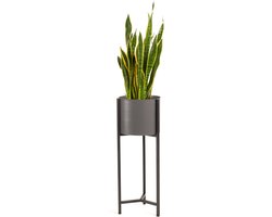 LIFA LIVING Plantenhouder Delphine - Staande Plantenbak in Grijs & Zwart - Metaal - Minimalistisch - ø 25 x 70 cm
