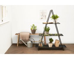 LIFA LIVING Plantenhouder Jasmine - Triangel - 3-laags - Zwart - Metaal - Industrieel - 100 x 30 x 130 cm