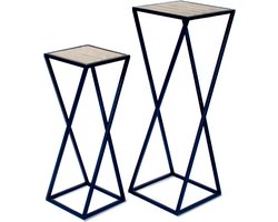 LIFA LIVING Plantenhouder Nantes - Set van 2 - Modern - Zwart - Metaal & Hout - Gedraaid Frame - 26 x 26 x 73 cm - 21.5 x 21.5x 57cm