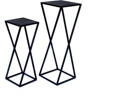 LIFA LIVING Plantenhouder Nantes - Set van 2 - Naturel & Zwart - Industrieel - Metaal & Hout - Gedraaid Frame - 26 x 26 x 73 cm - 21.5 x 21.5 x 57 cm