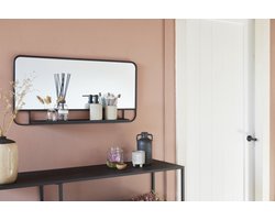 Lifa Living - Rechthoekige Spiegel - met Rek - Zwart - Metaal - Industrieel - Wandrek met Spiegel - 40 x 80 x 9 cm