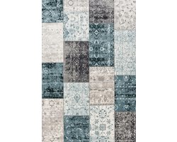 LIFA LIVING Vloerkleed - Patchwork - Geruit Design - Retro - Donkergrijs/Blauw - 80 x 150 cm