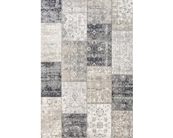 LIFA LIVING Vloerkleed - Patchwork - Geruit Design - Retro - Donkergrijs/Blauw - 80 x 150 cm