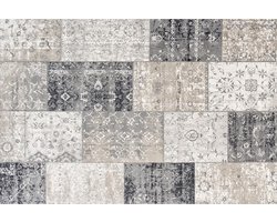 LIFA LIVING Vloerkleed - Patchwork - Geruit Design - Retro - Grijs - 133 x 200 cm