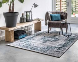 LIFA LIVING Vloerkleed - Vintage - Klassiek - Polyamide - Donkergrijs/Blauw - 80 x 150 cm