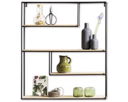 Lifa Living - Wandrek Bilbao - Zwart - Metaal en MDF - Asymetrisch - Industrieel 70 x 60 x 11 cm