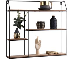 LIFA LIVING Wandrek Industrieel - Zwart - Vierkant - Metaal & Hout - 58 x 11 x 52 cm