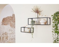 Lifa Living - Wandrek Madrid - Set van 2 - Metaal en Natuurlijk Hout - Industrieel - 37 x 15 x 15 cm - 57 x 18 x 18 cm - Max. Capaciteit 2 kg