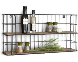 LIFA LIVING Wandrek Malaga - Rechthoekig Kruidenrek - Zwart - Metaal & Hout - 66,5 x 14,3 x 33,6 cm