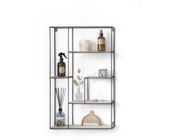 Lifa Living - Wandrek Palma - Muurplank - Wandplank - Industrieel - Zwart - Rechthoekig - Metaal & Hout - Voor Woonkamer / Slaapkamer / Keuken - 47 x 11 x 78 cm