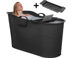 LIFEBATH - Zitbad Mira - Bath Bucket XL - Met badrek en kraan - Icebucket 230L - Wim Hof Methode - Ijsbad - Ice Bath - Ligbad 122 cm - Black