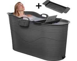 LIFEBATH - Zitbad Mira - Bath Bucket XL - Met badrek en kraan - Icebucket 230L - Wim Hof Methode - Ijsbad - Ice Bath - Ligbad 122 cm - Dark grey