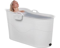 LIFEBATH - Zitbad Mira - Bath Bucket XL - Met badrek en kraan - Icebucket 230L - Wim Hof Methode - Ijsbad - Ice Bath - Ligbad 122 cm - Snow White