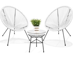 LifeGoods Acapulco Bistroset 2 Persoons - Balkonset - 3-Delig - Tuinset met Bijzettafel - Tuinstoelen - Wit