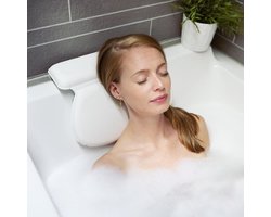 LifeGoods Badkussen - met Anti Slip Zuignappen - Nekkussen Bad - voor in Bad en Jacuzzi - Wit