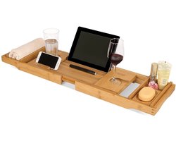 LifeGoods Badplank - Uitschuifbaar - Badplank voor in Bad - Badrekje - 74.5 tot 108.5 cm - Badplank met Houder - Hout