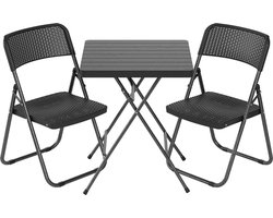 LifeGoods Bistroset - 3-delig - Inklapbaar - Rattan Look - Tuinset met Bijzettafel - Zwart - 200kg Draagkracht - Weerbestendig