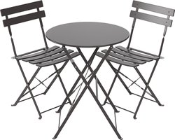 LifeGoods Bistroset - Staal - 3-delig - Tuinset - Inklapbaar - Balkonset met Tafel - Weerbestendig - Donkergrijs
