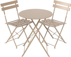 LifeGoods Bistroset - Staal - 3-delig - Tuinset - Inklapbaar - Balkonset met Tafel - Weerbestendig - Taupe