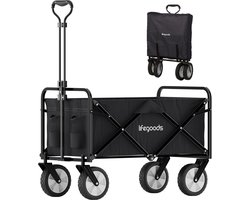 LifeGoods Bolderkar - Opvouwbaar - Draaibare wielen - 94L - 2 Standen - 70KG Draagkracht - Zwart
