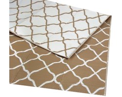 LifeGoods Buitenkleed - 274x350CM - Vloerkleed - Tuintapijt - Buitentapijt - Omkeerbaar - Incl. Draagtas - Met Patroon - Beige/Wit