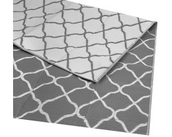 LifeGoods Buitenkleed - 274x350CM - Vloerkleed - Tuintapijt - Buitentapijt - Omkeerbaar - Incl. Draagtas - Met Patroon - Grijs/Wit